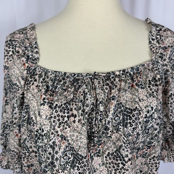 Paige Elise Floral Puffed Sleeve Crop Top In Ecru Multi Short Sleeve Medium - Picture 5 of 11